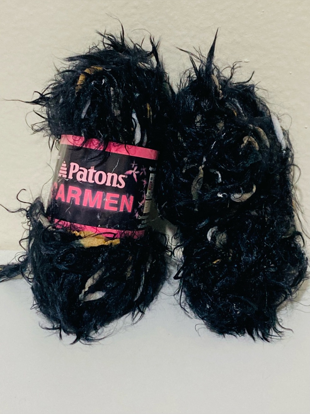74g Patons Carmen Eyelash Yarn‎ - color: Ebony 64% Nylon 36% Polyester